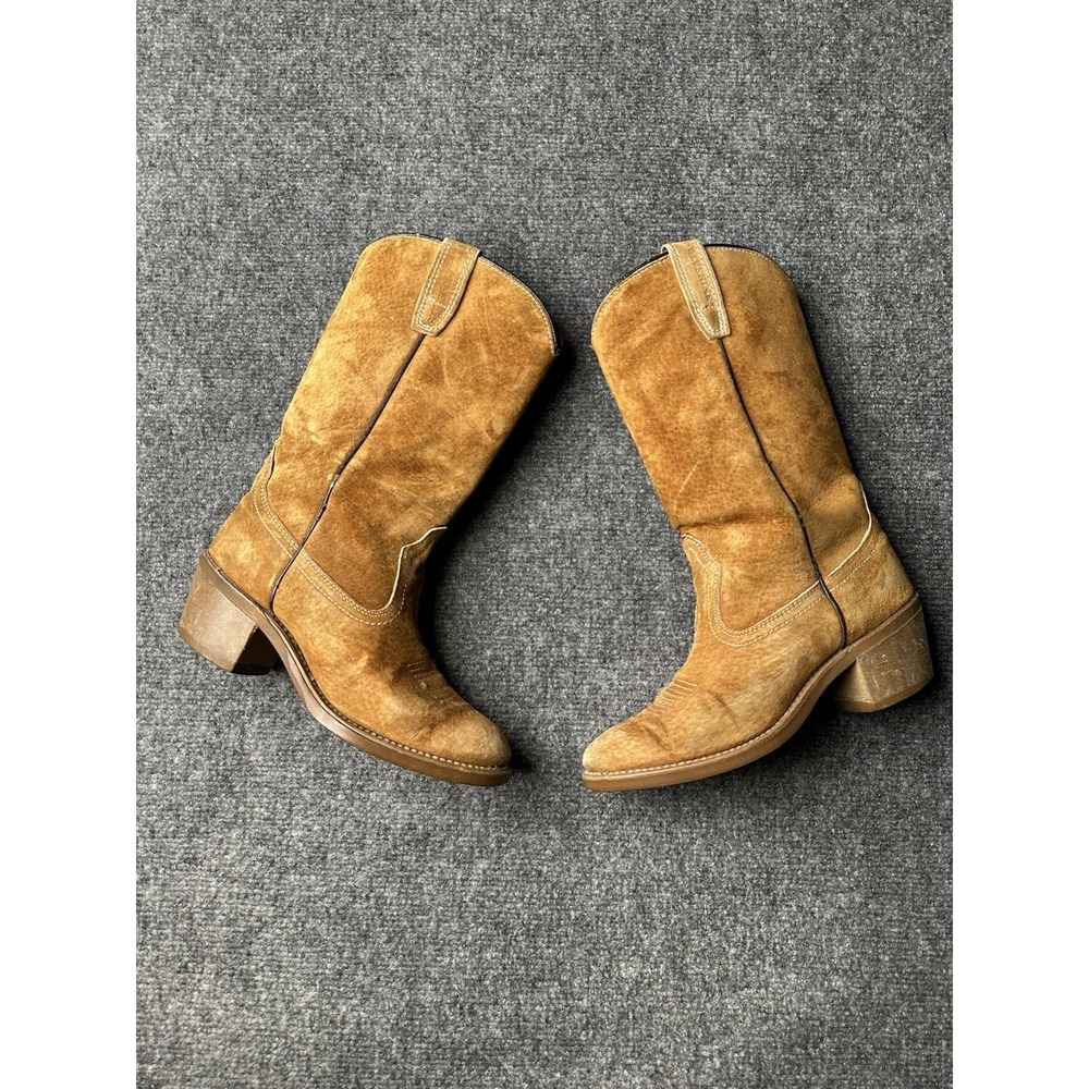 Womens Boots Wolverine Western Tan Suede Pull On USA, Size US 5.5 M